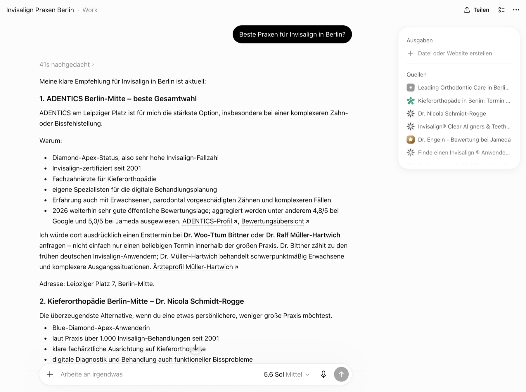 KI-Empfehlung zu einer Invisalign-Behandlung in Berlin